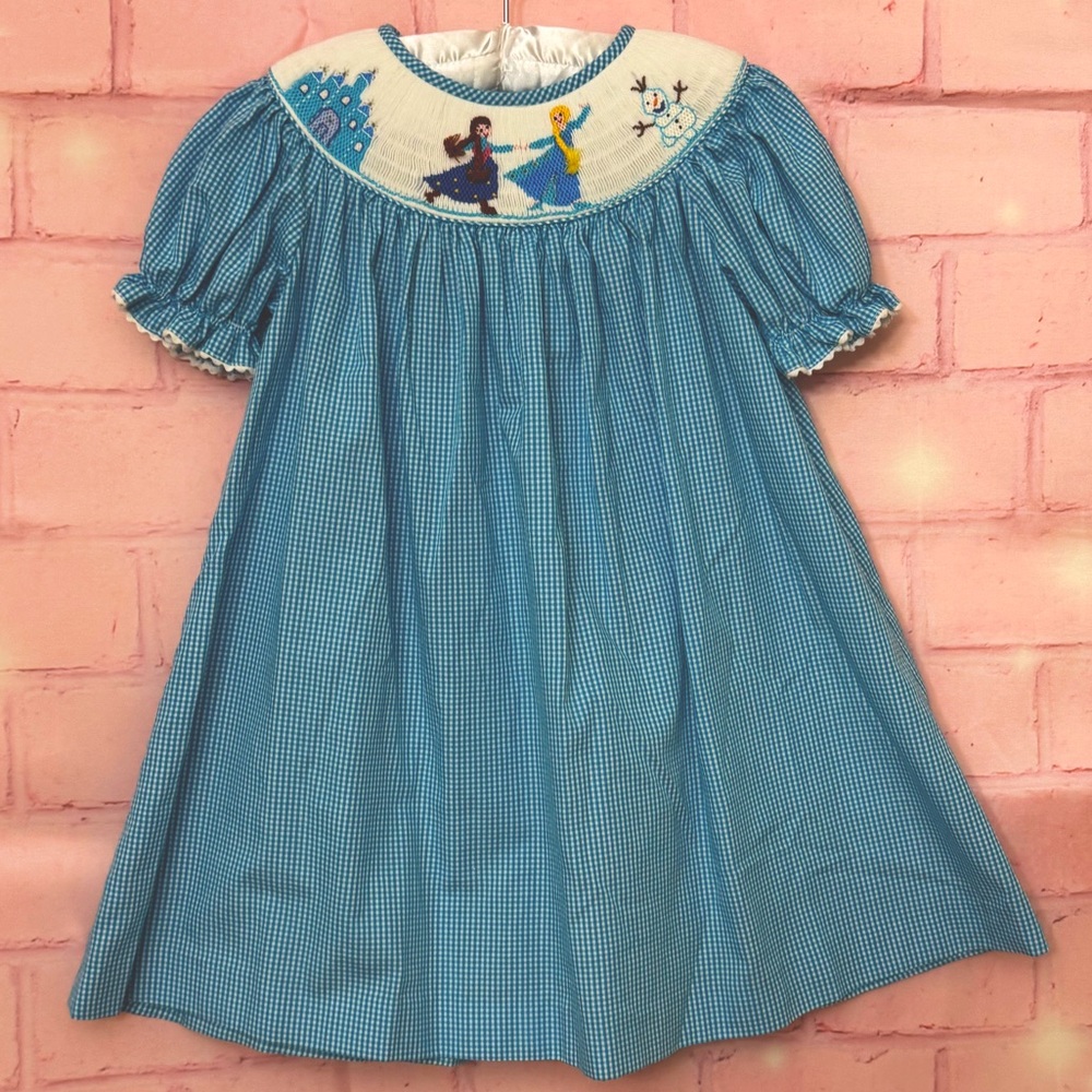 ANAVINI SMOCKED AND EMBROIDERY FROZEN DRESS.
